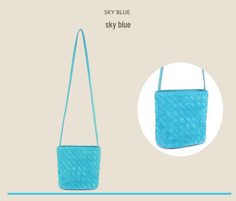 Women's Genuine Leather Woven Crossbody Bucket Bag