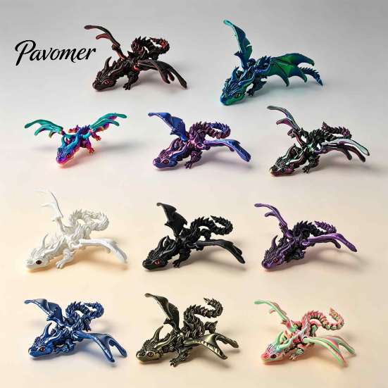 Handheld Fidget Tool 3D Printed Dragon with Wings, Flexible Articulated Winged Toys, Fine Carving Statue Desktop Animals Toy for Stress Relief,