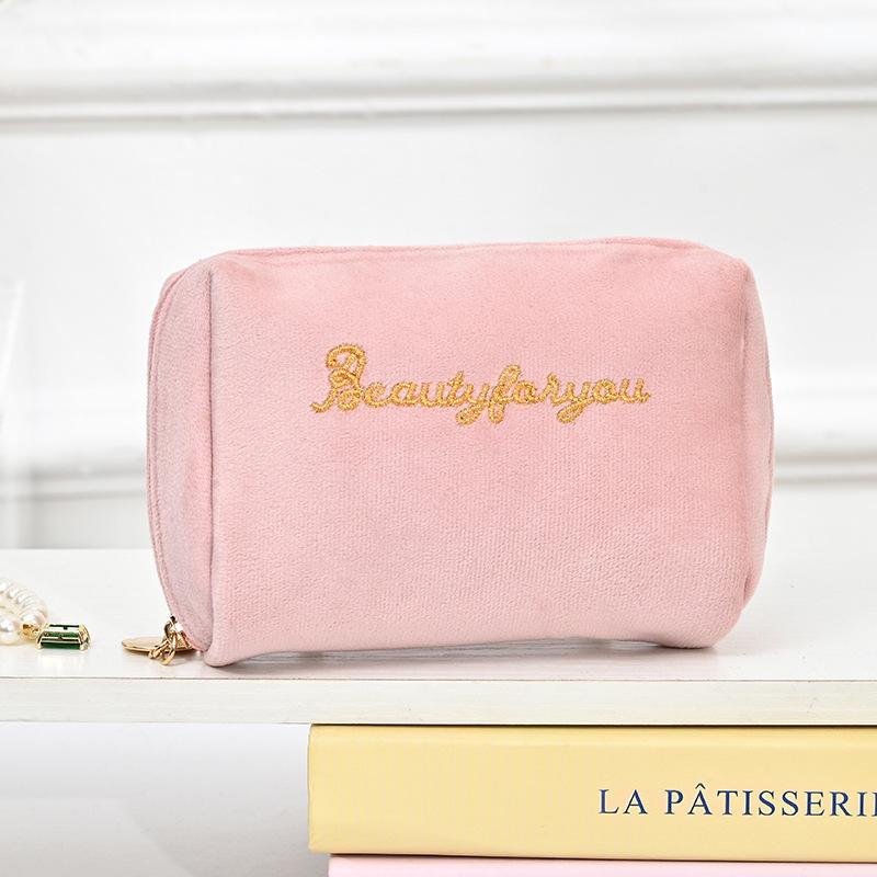 Velvet Makeup Bag for Women Portable Travel Small Cosmetic Bags Solid Color Zipper Toiletry Bag Make Up Pouch Storage Bags