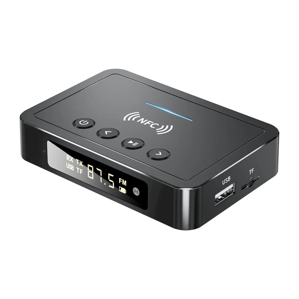 Wireless Audio Bluetooth 5.0 Adapter, NFC Bluetooth Receiver Transmitter Stereo AUX Jack Optical Mic IR Remote TV PC Headphone