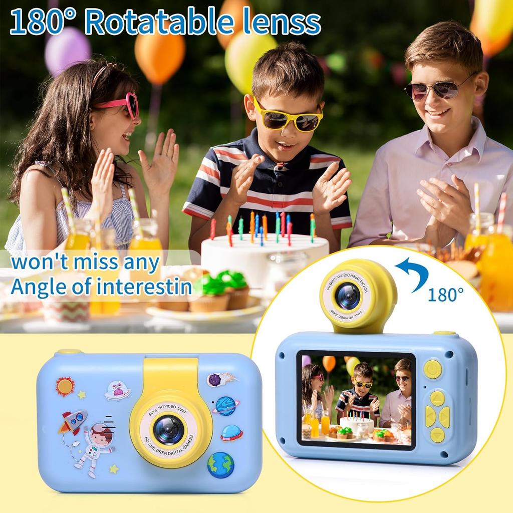 Kids Camera,2.4in IPS Screen Digital Camera,180°Flip Lens Camera,Children Selfie Camera with Playback Game,Christmas/Birthday Gift for 4 5 6 7 8 9