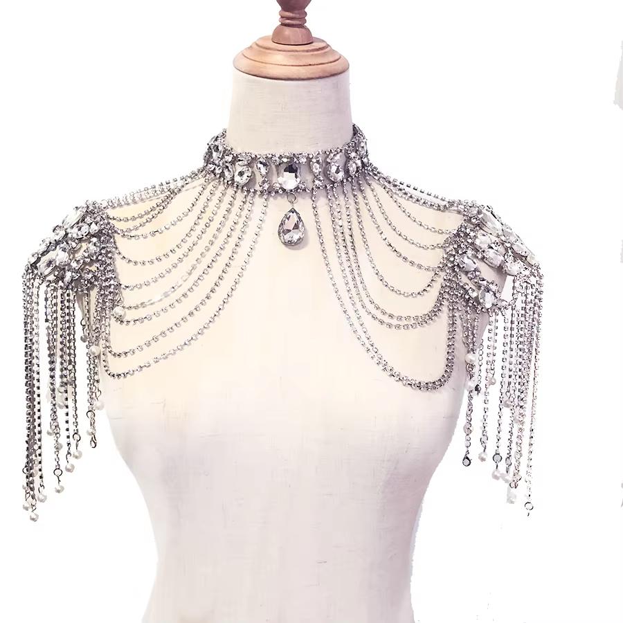 High Quality New Fashion Chain Tassel Style Bridal Silver Rhinestone Crystal Shoulder Chain for Handbags