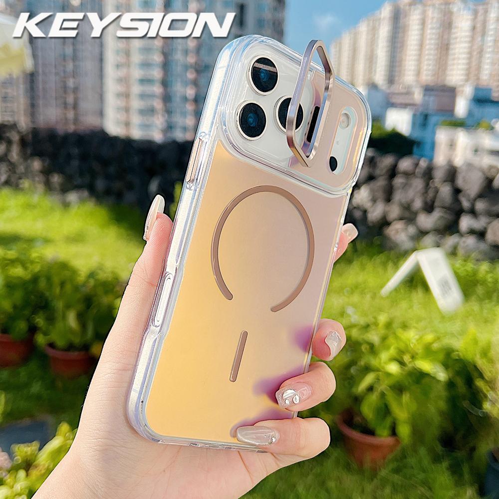 KEYSION Colorful Gradient Magnetic Lens Stand Case for iPhone 17 Pro Max for MagSafe TPU+PC Shockproof Cover for iPhone 17 Pro