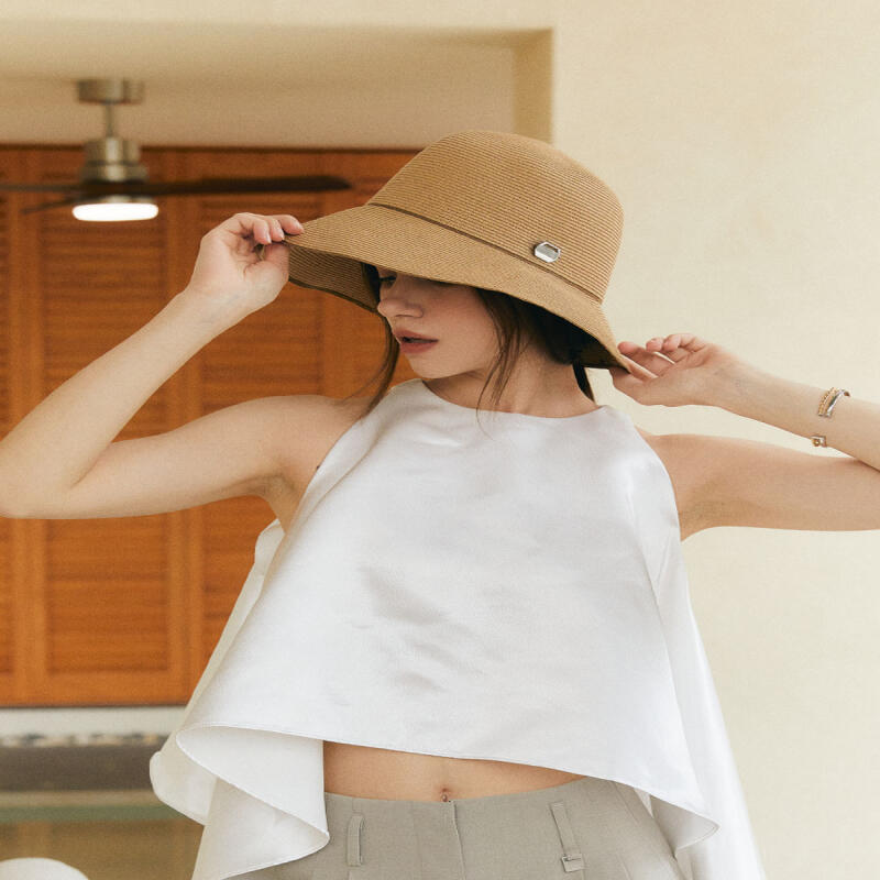 

Women s Rattan Wide Circle Line Bucket Hat H012 CAMEL Camel