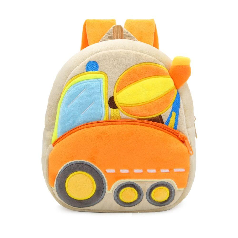 Plush Cartoon Excavator Backpack 2-4 Years Old Kids Small School Bag Kids Engineering Backpack