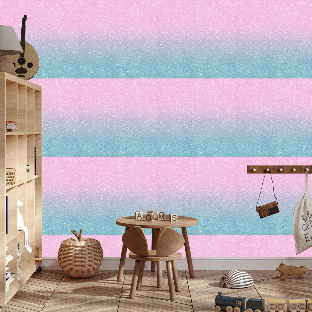 Powder pink, turquoise and blue glitter wallpaper 50x1000