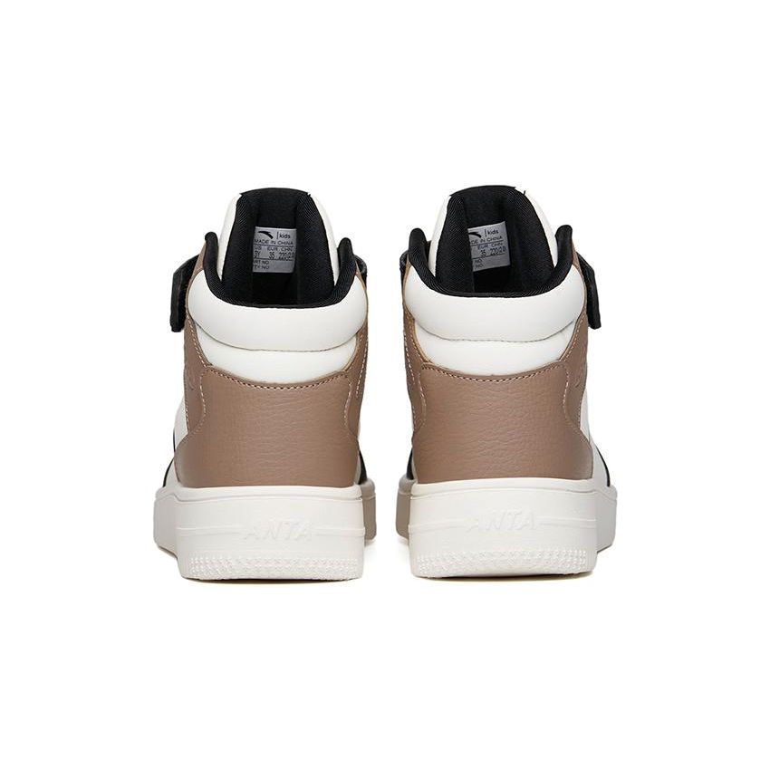 Anta Lightweight Durable Non-Slip High-Top Skate Shoes Kids Sneakers White Black Brown A33038010H-8