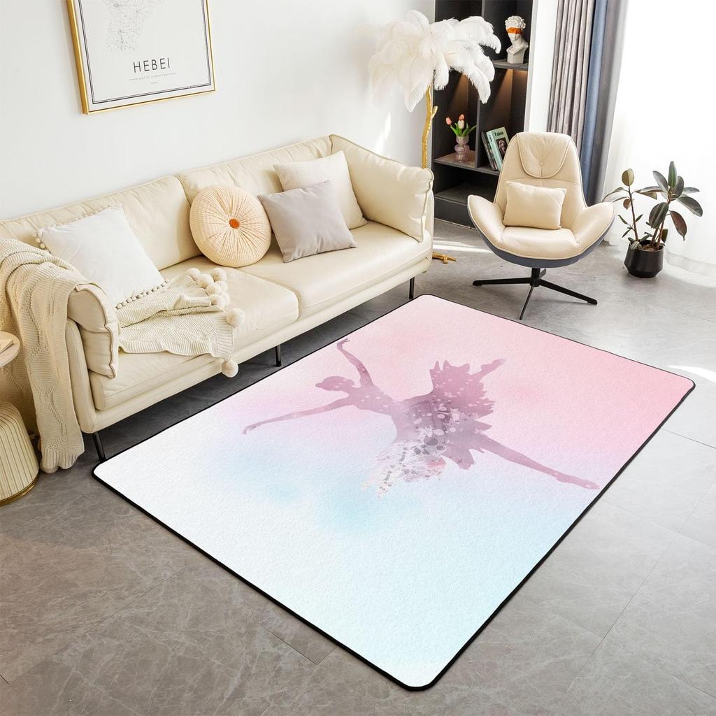 Gymnastics Girl Area Rug for Living Room Bedroom,Gymnastics Dancing Decor Carpet Girly Ballet Romantic Indoor Floor Mat Doormat