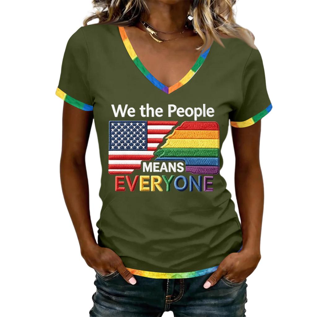 Women's Casual V Neck Short Sleeve T Shirt Patriotic Independence Day Printed Tee Top Lightweight Comfortable Fit