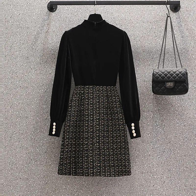 Elegantní sametové šaty pro ženy francouzského stylu s nadměrnou velikostí na jaro podzim