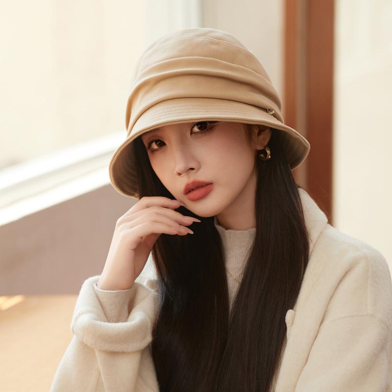 Spring and autumn hat women's season solid color curled brim bucket hat literary versatile washbasin hat