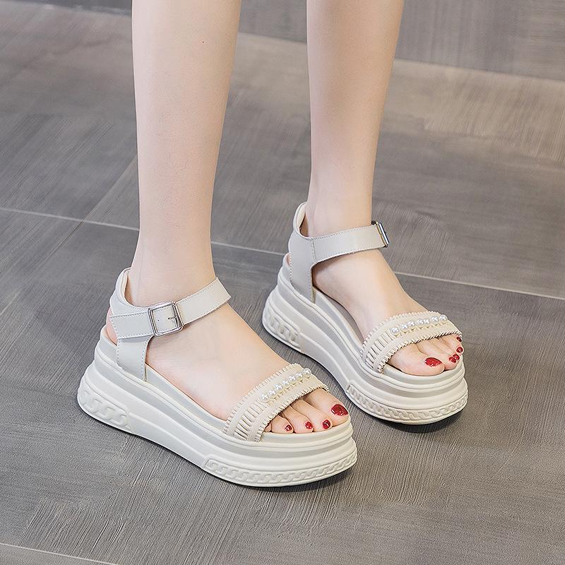 Sandals women's summer new 2025 thick sole increase of 7 cm fashion versatile buckle Roman muffin shoes trend