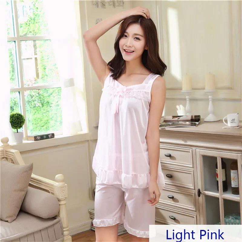Sommer Damen Faux Seide Satin Pyjama Sexy Nachtwäsche Damen Nachthemd für Damen Spitze Oberteile + Shorts Kühlendes Pyjama Set
