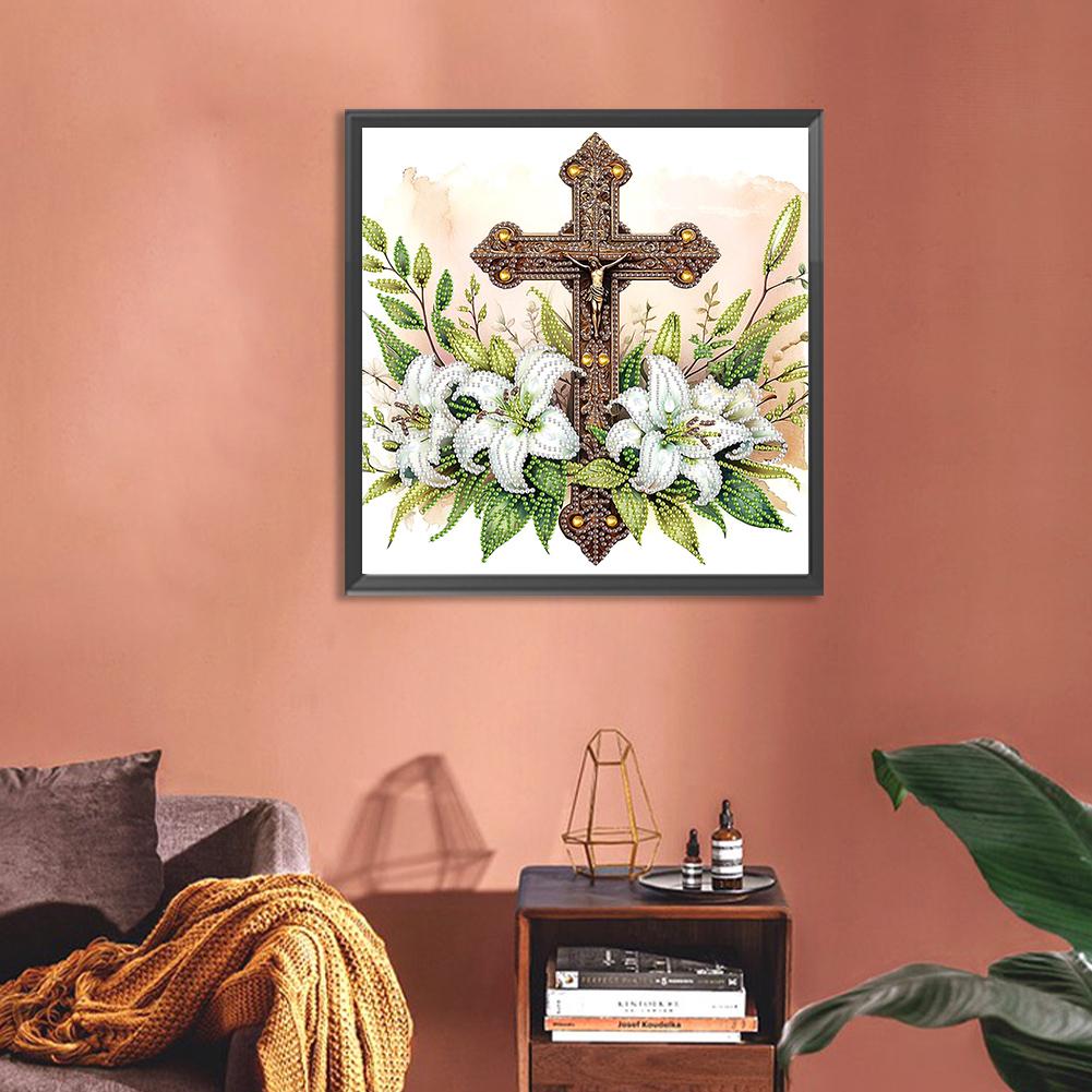5D DIY Teilweise Speziell Geformter Bohrer Diamantmalerei Set Kreuz Dekor30x30cm