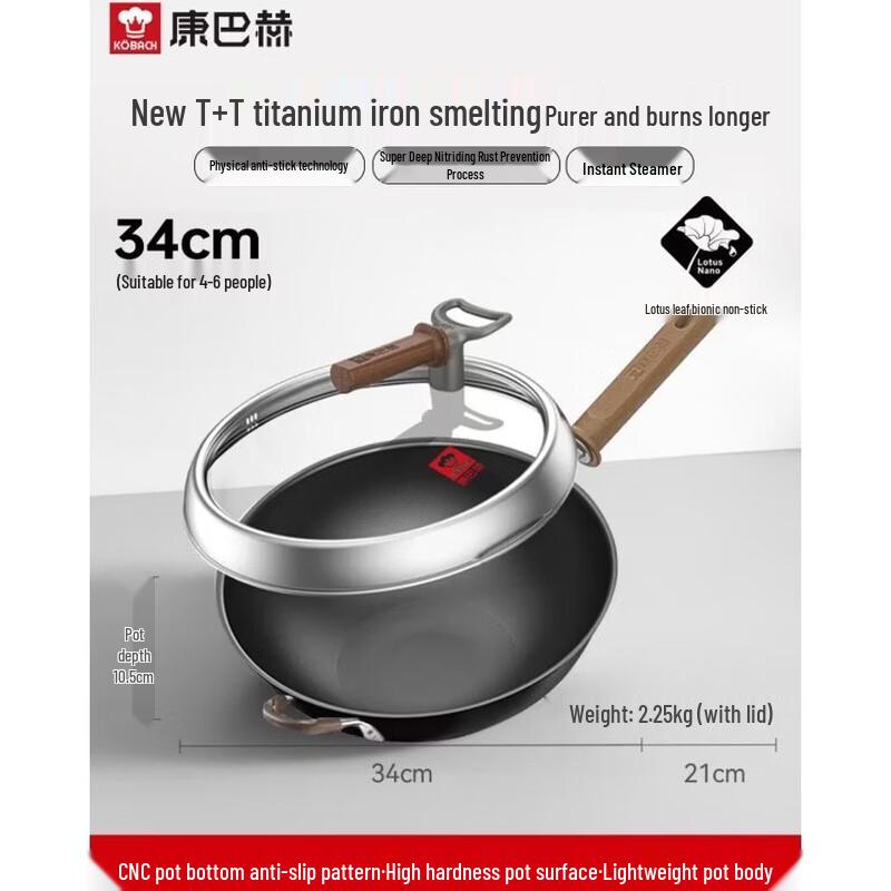 KOBACH 34cm Titanium Non-Stick Flat Bottom Wok