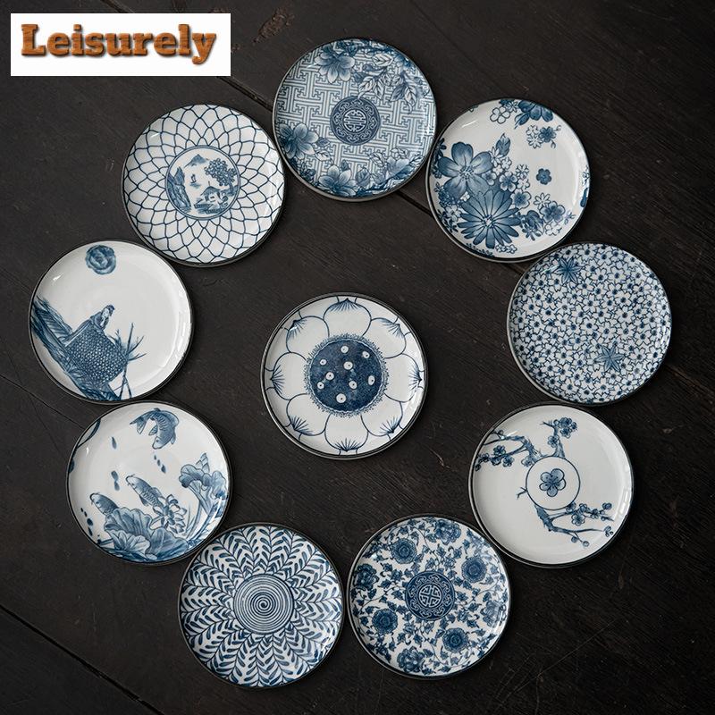 Blue and White Circular Cup Mat Ceramic Insulated Tea Tray Heat Resistant Placemats Teacup Holder Kung Fu Teaset Accessories