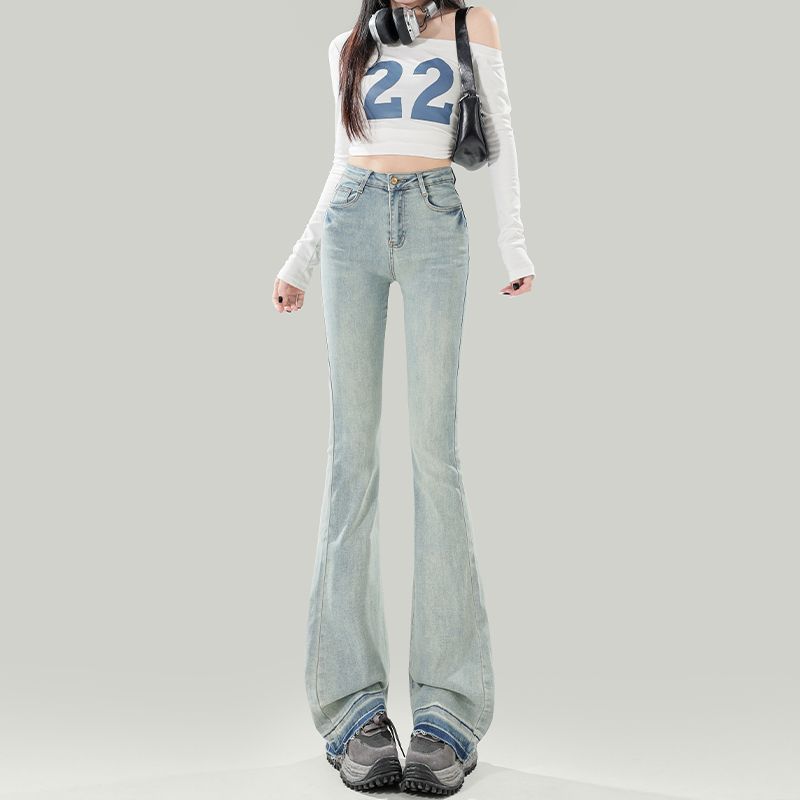 Spring Vintage Fashion All Match Slim Micro Flare Denim Pants For Women Casual Pants Oversize Denim Trousers