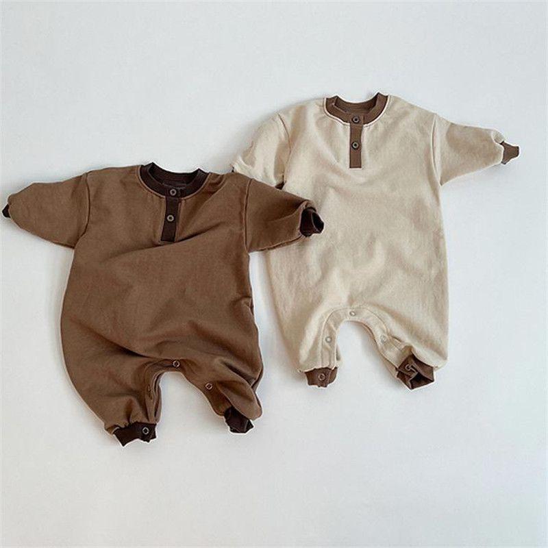 

and Winter Jumpsuits for Infants and Young Children, Korean Style Simple Contrasting Color Long-Sleeved Casual Jumpsuits for Male and Female Babies Light Brown 65cm