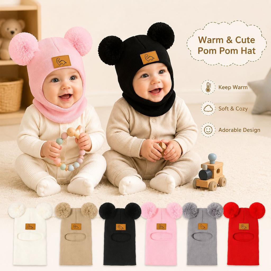 **Baby Kids Knit Beanie Ear Flap Hat Warm Pom Pom Boys Girls Toddler Fall Winter**