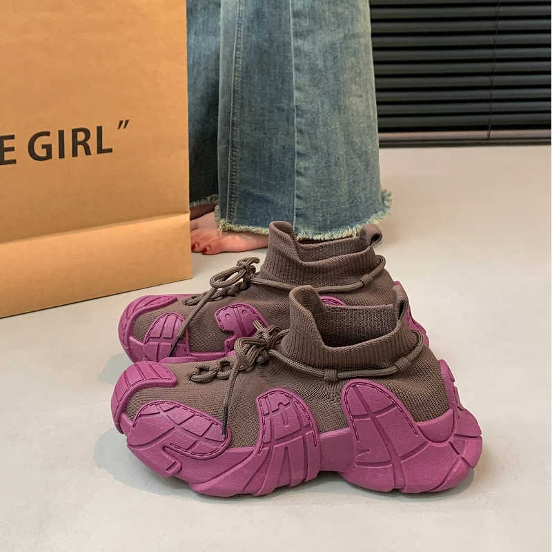Fashion Fall Thick-heeled Leopard Shoes For Women Walking Women Purple Sneakers Boots Gray Sport Loofers Luxury Items Tenia