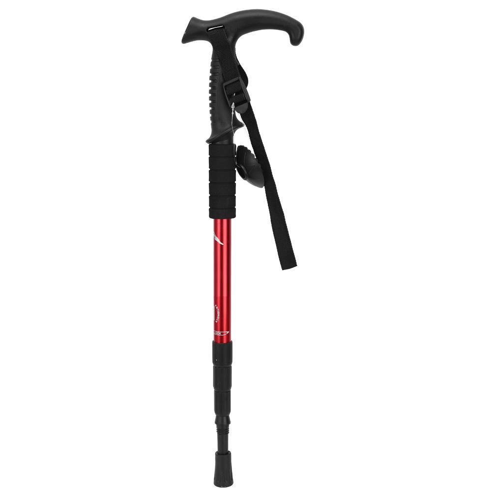 Outdoor Aluminium Alloy Suspension T Handle Trekking Pole Walking Stick for Climbing Camping(red )