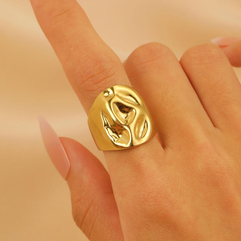 Stainless Steel Irregular Concave Convex Texture Wide Rings for Women Men Punk Smooth Opening Rings Party Jewelry Accessories