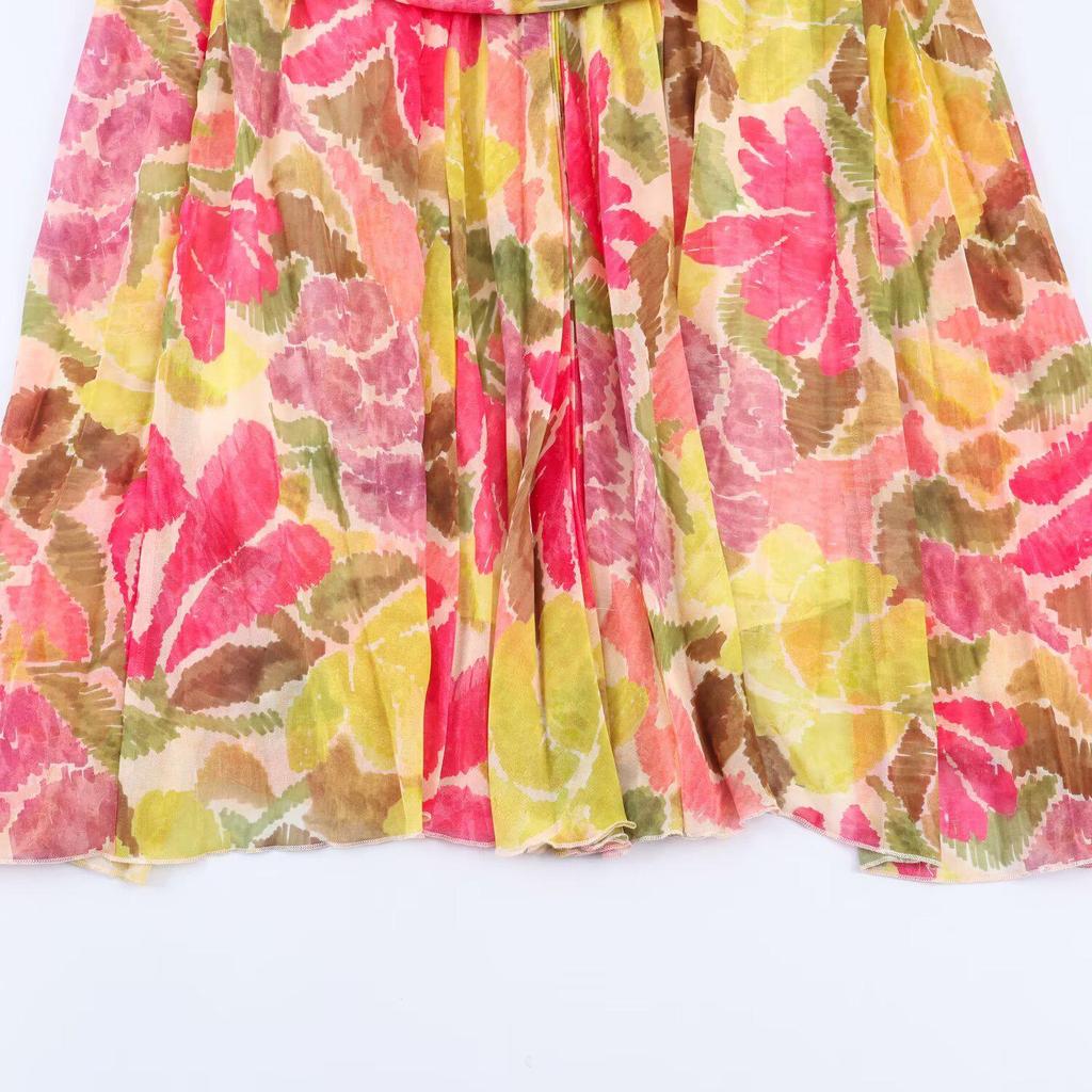 2026 Spring Floral Print Bow Belt Dress – European & American Style, Long Sleeve Women's Fashion