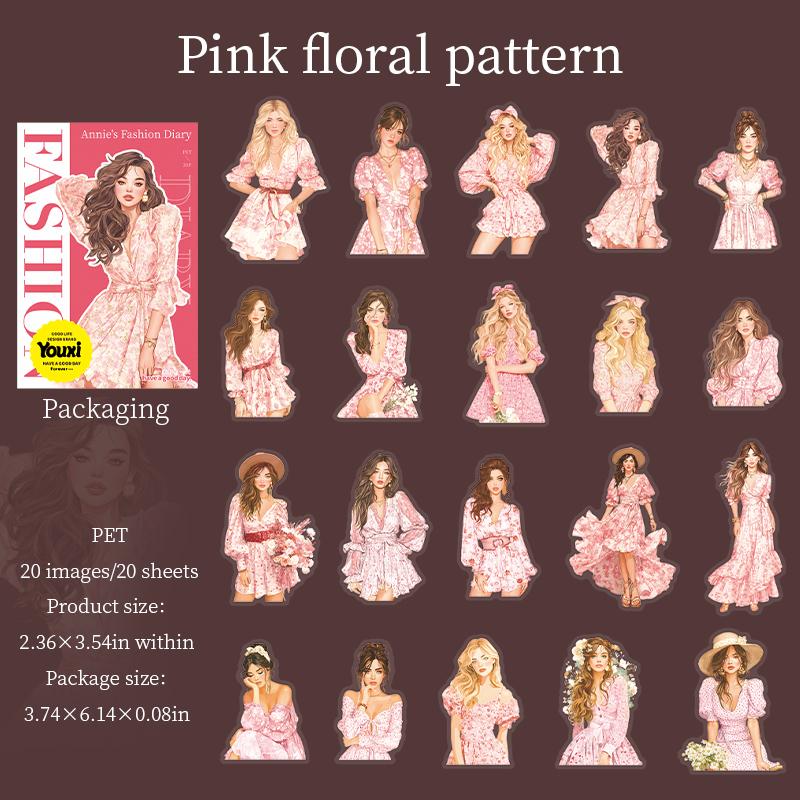 20sheets Fashion Girl Outfit Stickers For Journal DIY Scrapbook Phone Laptop Case Decoration Notebook Planner Craft Supplies