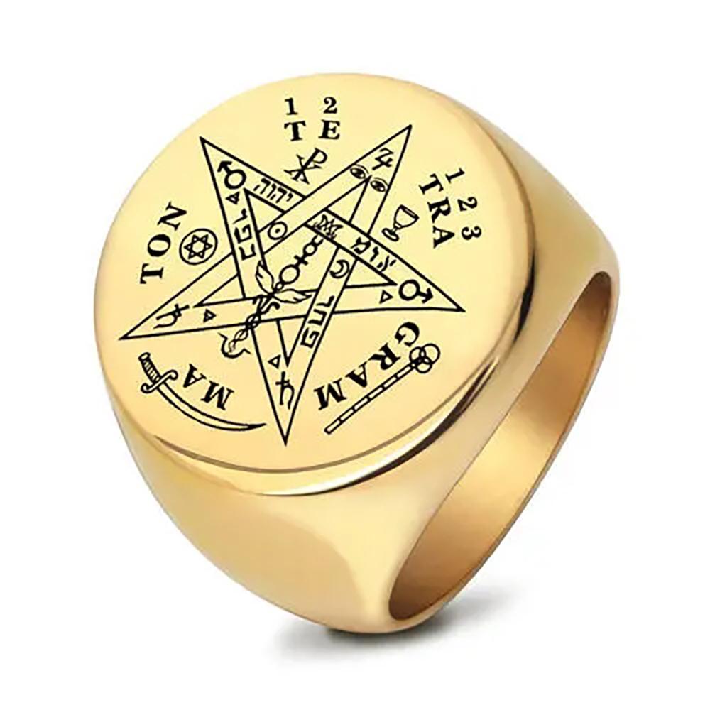 Fashion Tetragrammaton Viking Rings For Man Wahyeh Magical Blessed Pentagram of Solomon Amulet Stainless Steel Punk Male Ring