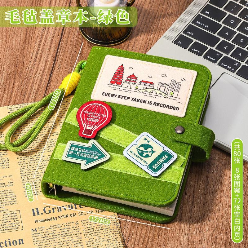 

Felt Travel Stamp Book Scenic Spot Check-In Creative Notebook Beautiful Souvenir Stamp Card Book Blank Inside Pages зелёный