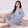 Women's 100% Cotton Pajama Set - Short Sleeve Top & Seven-Point Pants, Sweet & Cute Home Wear for Spring/Summer