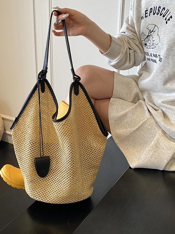 Summer niche straw bag women's shoulder tote bag large capacity fashion straw child bag holiday beach bag