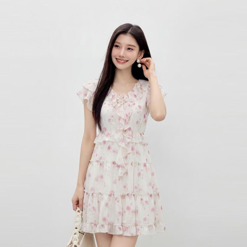 Qiusjiyiren Women s Floral V-Neck Tiered Dress L