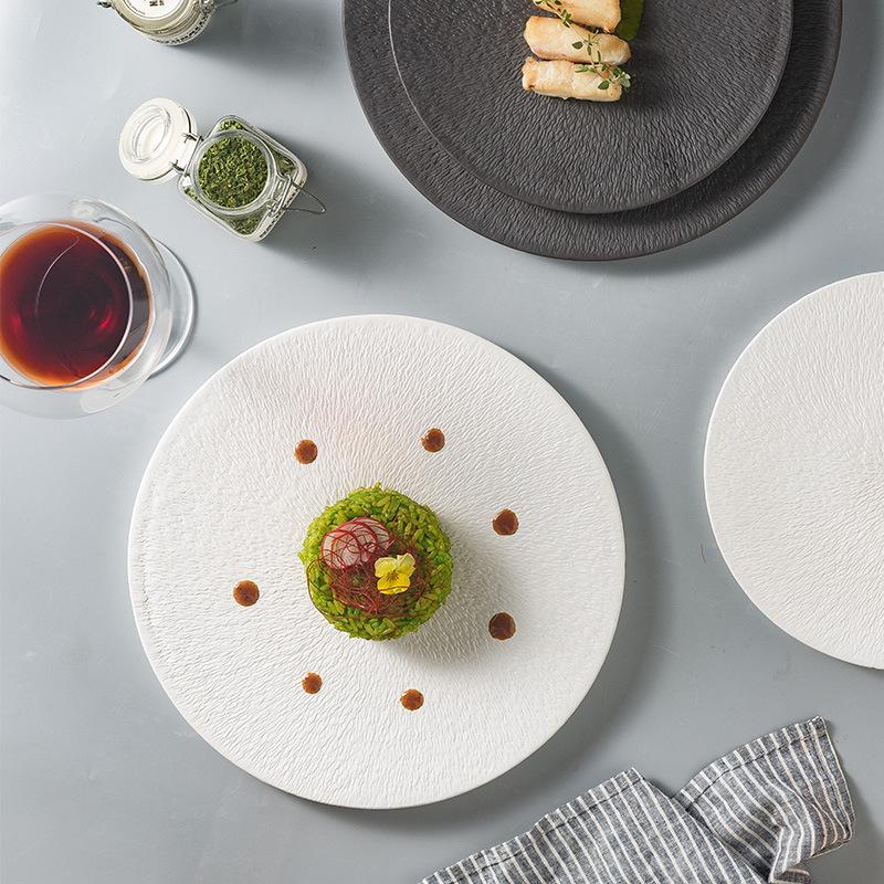 Creative Western Food Plate Wedding Tableware Ceramic Steak Plate High-End Restaurant Hotel Round Flat Plate Cake Dessert Tray