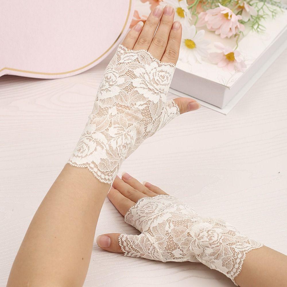 Thin Fabric Lace Sunscreen Gloves Flower Pattern Arm Sleeve Bridal Short Gloves Tattoo Covering