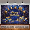 2D Blue Gold Sparkle Birthday Backdrop Banner Men Boys Happy Birthday Party Decor Background