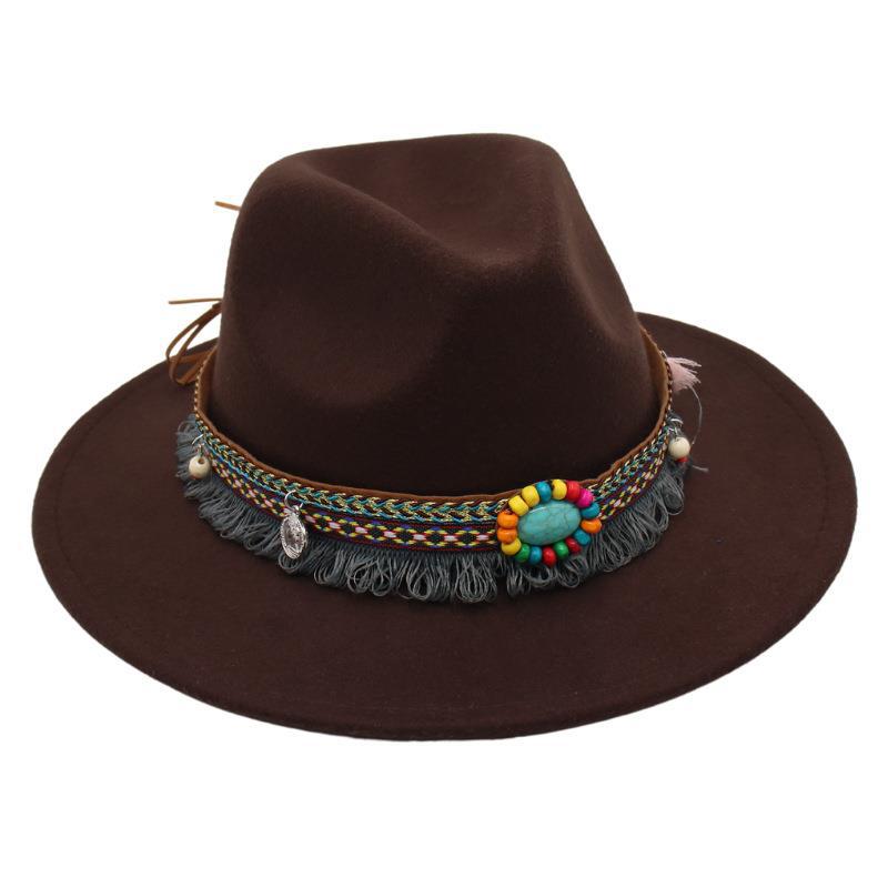Ethnic Style Top Hat, Gem Decorated Jazz Hat, Men'S And Women'S Felt Hats, Mongolian Plush Hats, Fedora Hats Are Trendy