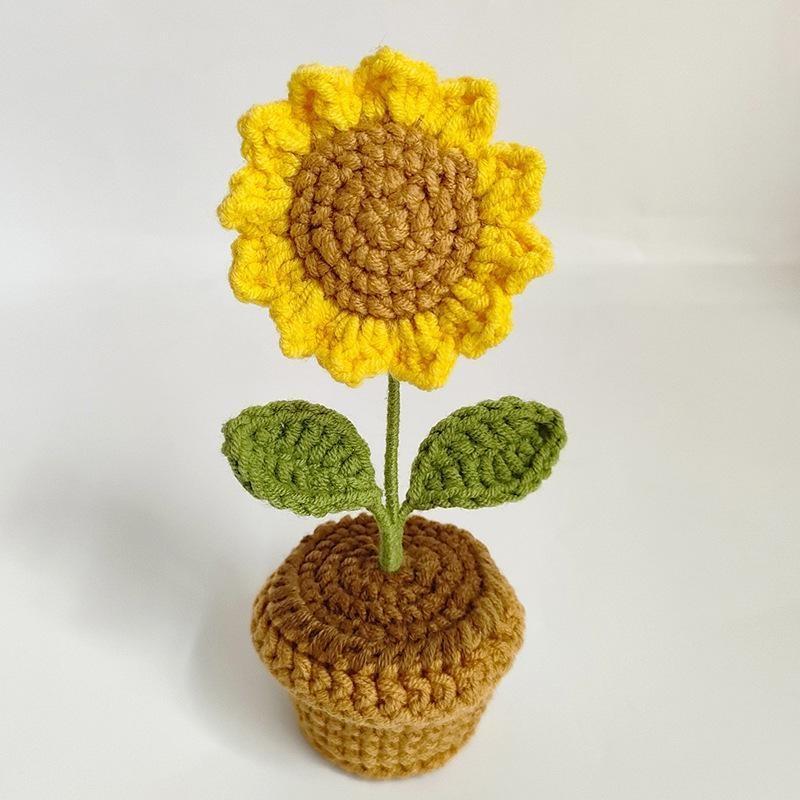 DIY Håndlaget Heklede Blomster Potteplanter Ferdigvevd Bukett Kunstig Strikket Blomst Valentinsdagsgave Hjem Skrivebordsdekor