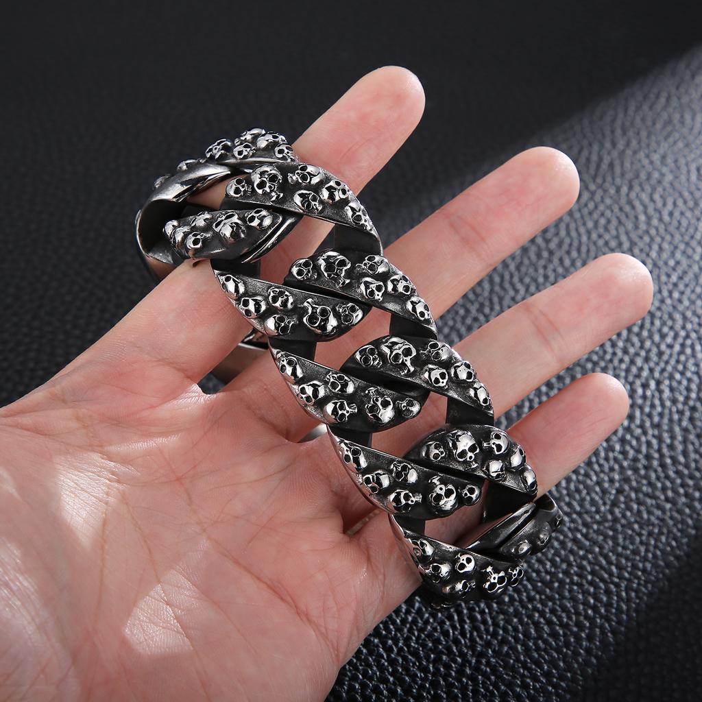 Kalen Gothic 32mm Wide Bracelet for Men Punk Domineering Skull Accessory Heavy Duty Chain Charms Jewelry Gifts