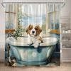 Funny Bathing Dogs Shower Curtain Bathtub Wash Your Paws Cute Pet Cartoon Animals Bath Curtains Fabric Bathroom Decor with Hooks