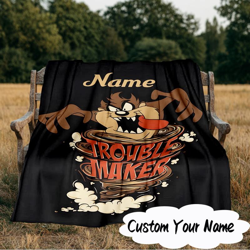 Custom Name Troublemaker Taz Devil Blanket  Ideal Bedding Blanket Perfect for Travel, Camping, Living Rooms, Offices, Sofas, Fan Christmas gift