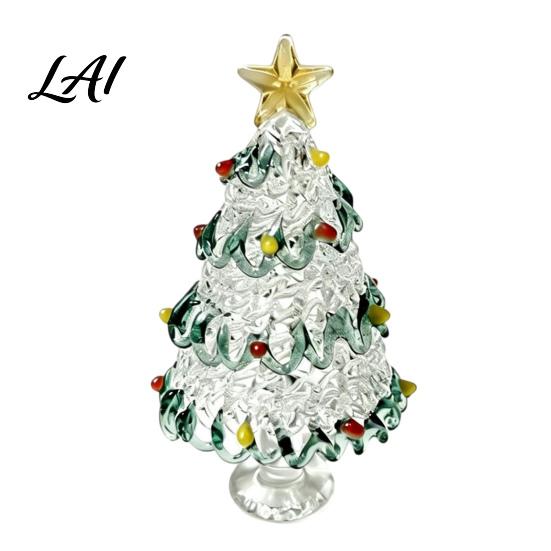 Miniature Christmas Tree Ornaments Glazed Figurine Glass Pulled Wire Desk Decor Elegant Desktop Decorations for Winter Mini Holiday Tabletop