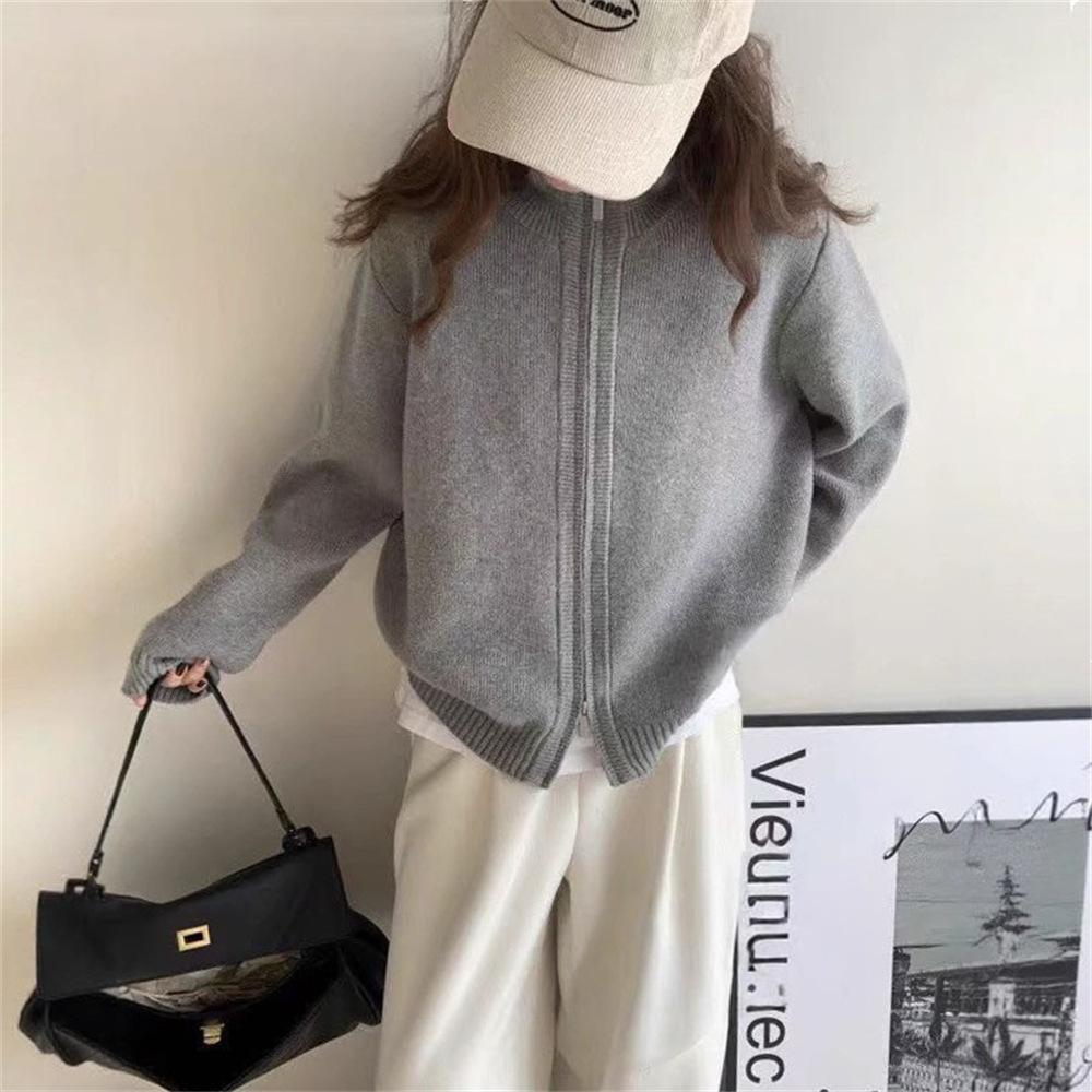 Cardigan Giacca Maglione Coreano con Doppia Cerniera da Donna, Nuovo Stile Autunno e Inverno, Stile Casual, Top Maglione Lavorato a Maglia a Tinta Unita Morbido e Ampio