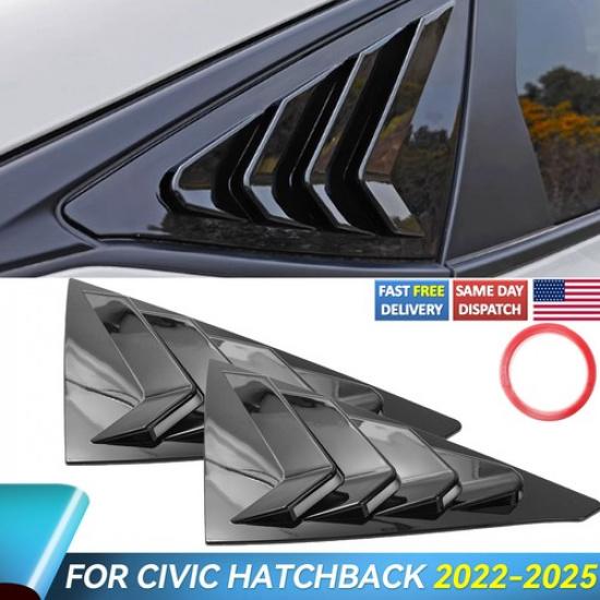 Side Window Louver Shutter Cover Gloss Black For HONDA CIVIC -2025 Hatchback
