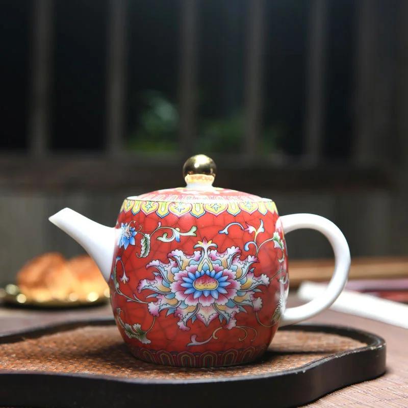 

Чайник с эмалевой росписью, фарфоровый чайник, домашний керамический китайский чайный сервиз, китайская цветная роспись, чайник для отеля и ресторана, около 300 мл