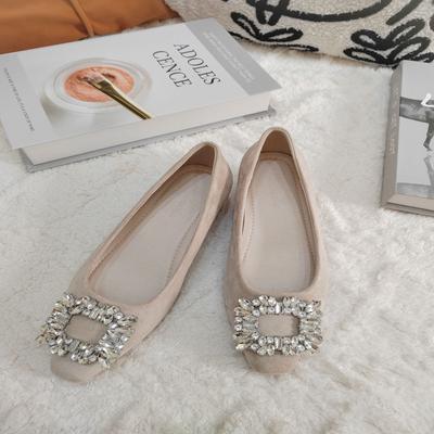 French~ Large Rhinestone Square Buckle Single Inner Height-increasing Shoes for Women's Summer 2025 New Temperament Thin Heel Fashion Flats