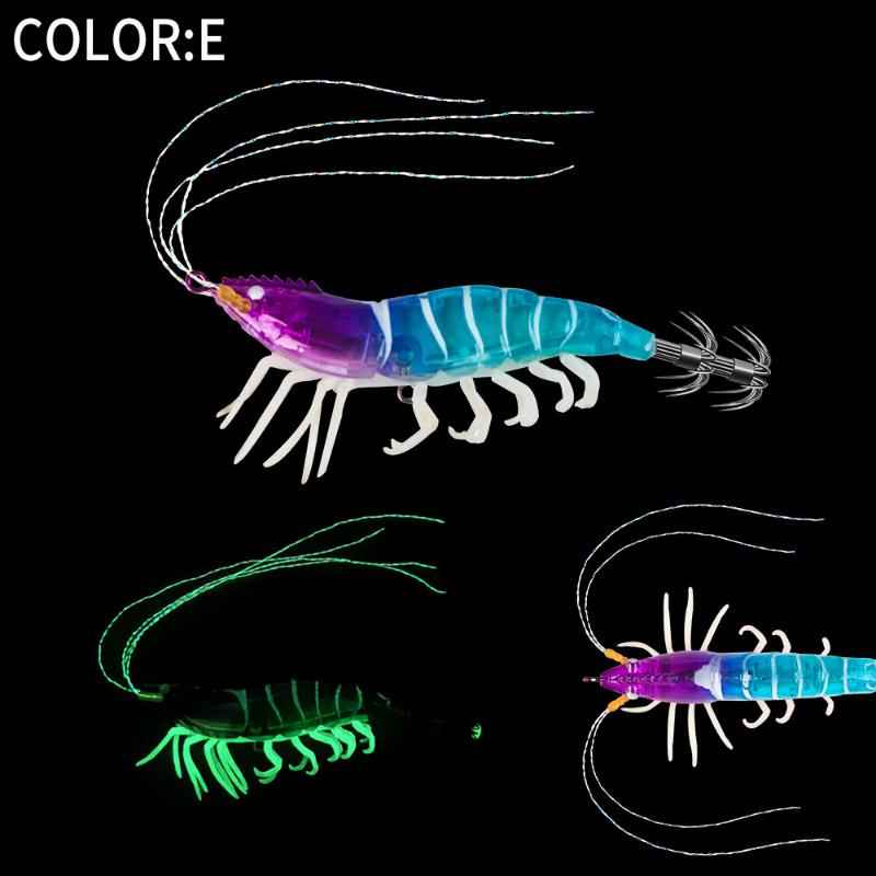 Shrimp 105mm 12g Squid Jig Luminous Horizontal Slow Sinking Lure Webfoot Wood Shrimp Octopus Bait Squid Cuttlefish Fishing