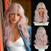 53cm Colorful Medium-Length Wavy Pink Wig for Girls – Halloween Cosplay Party Wig