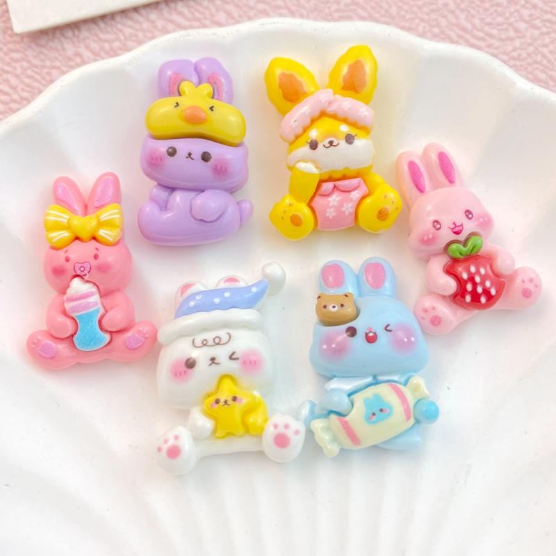 10Pcs New Cute Cartoon Rabbit Series Flat Back Ornament Jewelry Bows Accessories