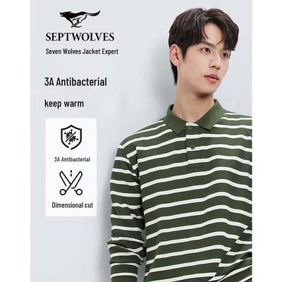 Men's Waffle Stripe Anti-bacterial Long Sleeve Polo Shirt